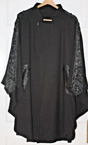 Vintage 80s Wool-blend w/ Satin Accents Cape Cloak One Size Black- Bank El Modah - Picture 1 of 8