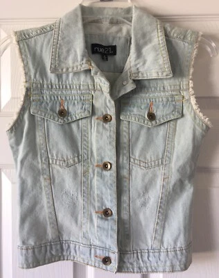 Chaqueta de mezclilla chaleco Rue 21 Girls Jr lavado claro sin mangas talla S nueva con etiquetas Foto 1 de 4