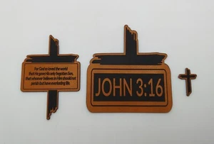 John 3:16 DIY Hat Patch Set - Laser Engraved Iron-on Patches - Light Brown  - Picture 1 of 2
