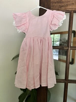 NWT Handmade Linen Flower Girl Dresses With Lace Details Pink 4T - Image 1 of 4