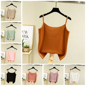 Lady Spaghetti Strap Tank Top Camisole Vest Warm Fleece Lined Thermal Winter - Picture 1 of 20