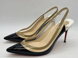 Christian Louboutin Paulina Black Patent Leather PVC Slingback Pump Size 35.5 - Picture 1 of 22