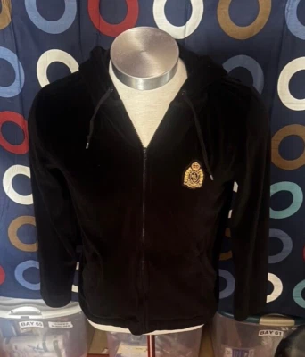 Ralph Lauren Mujer Talla M Negro Terciopelo Sensación Sudadera con Capucha con Bolsillos Emblema Abierto Foto 1 de 4