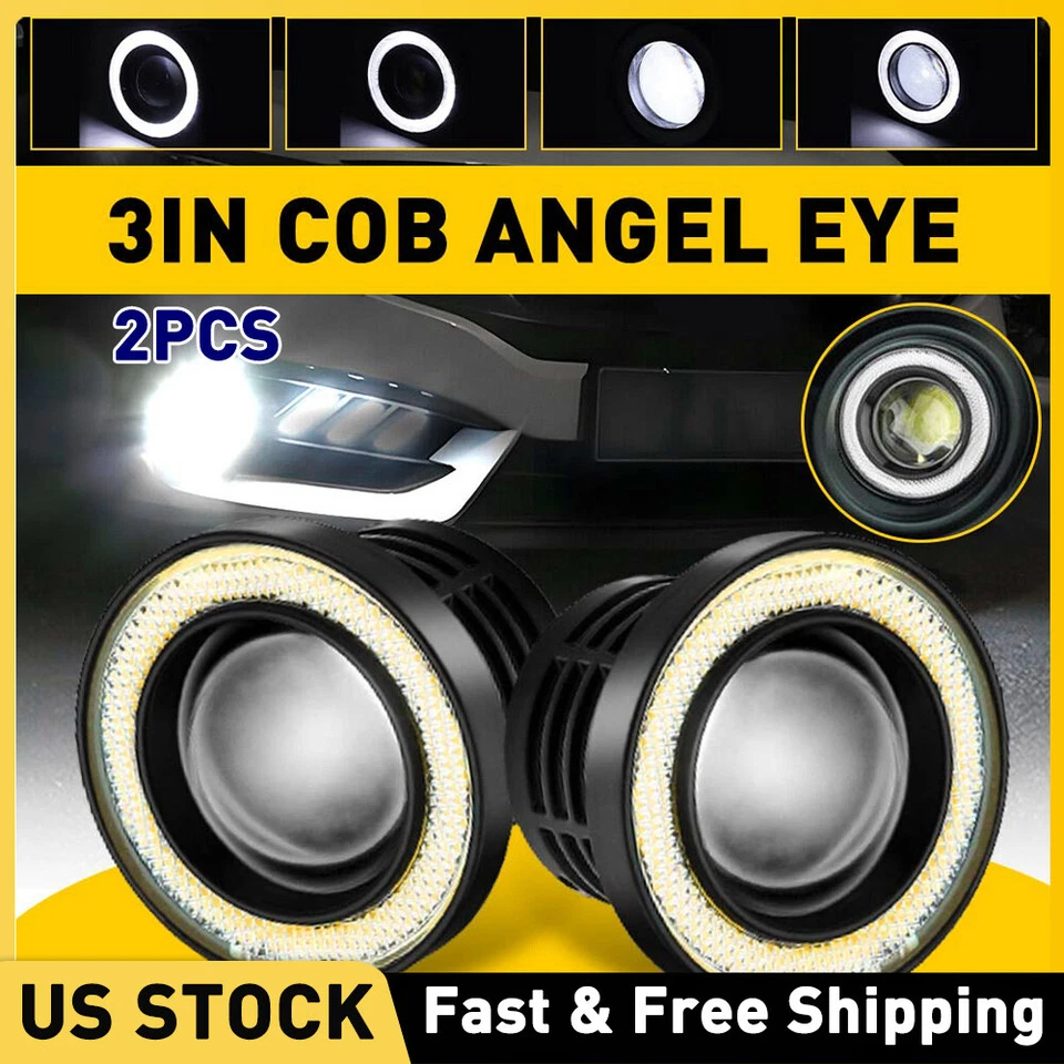 2 X 3 «дюймов автомобильный проектор светодиодный противотуманный фонарь COB Halo Angel глаз кольцо лампа DRL США - Изображение 1 из 4