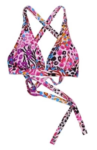 Jessica Simpson Leopard Print Cross-Back Tied Bikini Top M NWT Multicolor - Picture 1 of 2