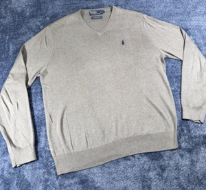 POLO Ralph Lauren Pullover Herren Large Grau L/S V-Ausschnitt Büro Preppy PIma Baumwolle - Bild 1 von 9