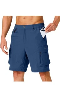 Hugut Men's Hiking Cargo Shorts plus Size 3XL Blue quick dry, 4 way stretch - Picture 1 of 7