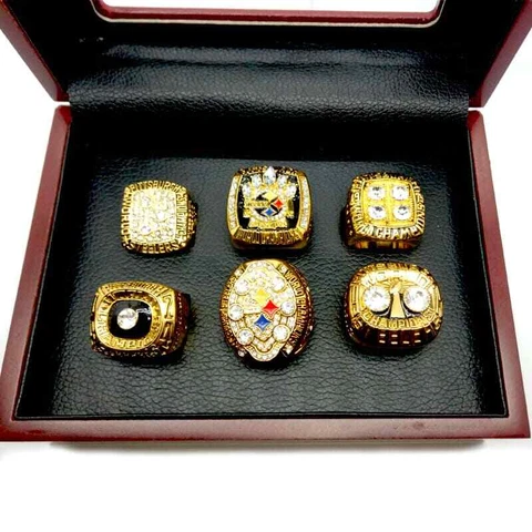 6 pcs rings Pittsburgh Steelers GOLD + box NFL Super Bowl REPLICA Ring Cover