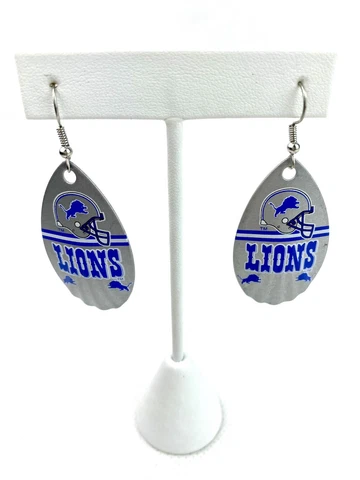NFL Detroit Lions Logo Silver Women’s Vintage Teardrop Spinner Hook Earrings Cover