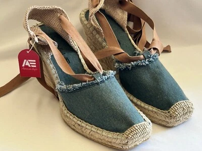 American Eagle Womens Adorable Square Toe High Wedge Mules 36" Ankle Straps New - Image 1 of 4