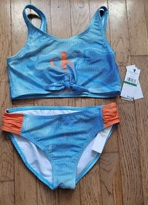 Calvin Klein Girls'  Two-Piece Blue Orange Bikini Swimsuit  L (12/14) NEW - Picture 1 of 5