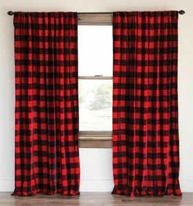 Buffalo Checkered 100% Polyester Curtain Window Treatment/Décor Red & Black - Picture 1 of 2