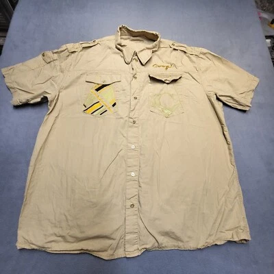 Coogi Shirt Men 3XL Military Khaki Button Up Short Sleeve Shoulder Strap Pockets - Image 1 of 4