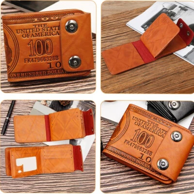 Carteira masculina de couro dobrável nota dinheiro US 100 dólares bolsa dobrável segura bolsa pequena - Imagem 1 de 4