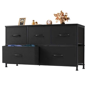 5 Fabric Drawer Storage Dresser Drawer Wood Top Storage Organizer Chest TV Stand - Picture 1 of 18