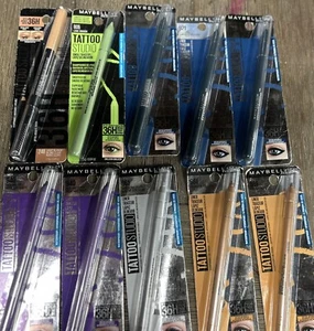 10 Maybelline tattoo studio Eye Liner Lot Lime Teal Amethyst Bronze Silver Blond - Picture 1 of 11