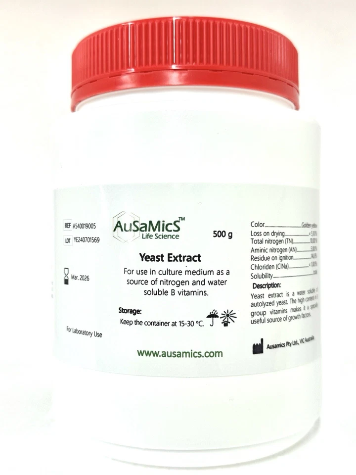 AUSAMICS LIFE SCIENCE Yeast Extract 500G Mixture amino acids, peptides, water soluble vitamins & carbo