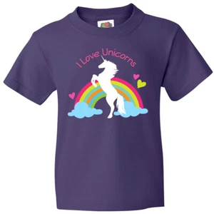 Inktastic I Love Unicorns Rainbow Youth T-Shirt Unicorn Lover Hearts Cute Gift - Picture 1 of 3