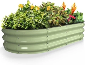 Outdoor galvanized planter set, raised box with safety rim and metal glove - Picture 1 of 6