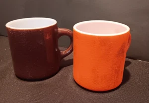 Vintage Milk Glass Coffee Mugs 2 Piece, 1 Orange and 1 Brown - Picture 1 of 14
