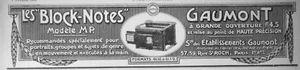 PUBLICITÉ DE PRESSE 1914 LES BLOCK-NOTES GAUMONT MODÈLE MP - Picture 1 of 1