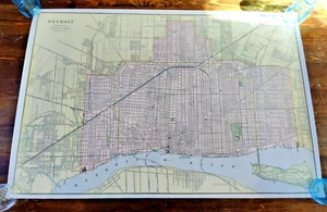 City Map of Detroit Michigan 24"x36" Detroit Street Map Wall Decor George G Cram - Picture 1 of 12