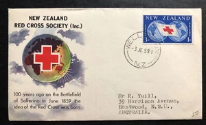1959 Wellington New Zealand First Day Cover FDC To Eastwood Australia Red Cross - Picture 1 of 2