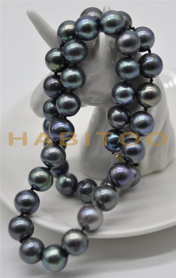 Impresionante 11-12mm Tahití barroco negro verde collar de perlas 20 pulgadas 14k Foto 1 de 1