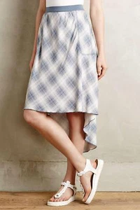 Falda Anthropologie MARRAKECH 8 A CUADROS COSTA Chambray Lyocell Bolsillo Alto Bajo Nueva en paquete - Imagen 1 de 4