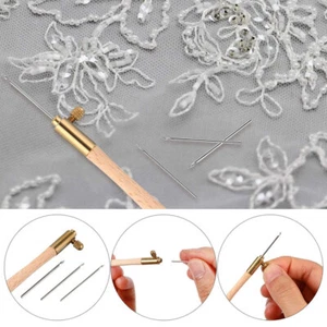1 Set French Embroidery Needles Tambour Crochet Hook Hook with 3 Needles - Foto 1 di 12