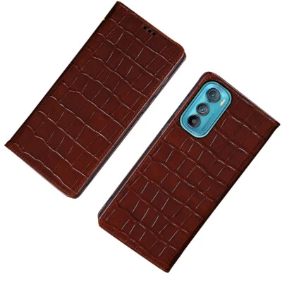 For Motorola Genuine Leather Wallet Case Flip Cover Crocodile Pattern - Image 1 of 4