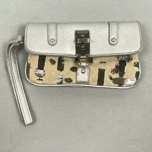 Vintage Y2K Unlisted Wristlet Wallet Silver Buckle Canvas Geometric - Picture 1 of 13