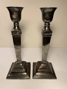 Set Of 2 POTTERY BARN Maxfield Hotel Silver Plated Candle Stick Holder 11.75” - Picture 1 of 8