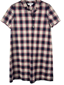 Brooks Brothers Fleece Dress Girls 12 Red Blue Plaid Short Sleeve Classic Lined - Picture 1 of 8