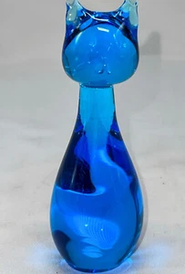 Art Glass Blue Pinched Ears/Tail Polished Base Paperweight - Picture 1 of 10