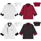 Unisex Chef Coat Button Jacket with Hat Restaurant Kitchen Chef Cooks Uniform