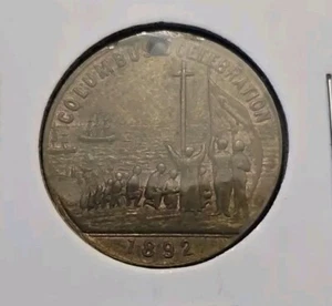 1892 Columbus Celebration Medal Token Landing 1492, 132 yr old Coin (MT.#0748) - Picture 1 of 2
