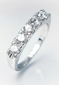 Ring Wedding Fine 14K Gold White Diamond Round Cut Certificated IGI Bague Anello - Picture 1 of 13