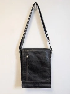 Rowallan - Black Leather With Tartan Lining - Crossbody Messenger Style Bag - Picture 1 of 6