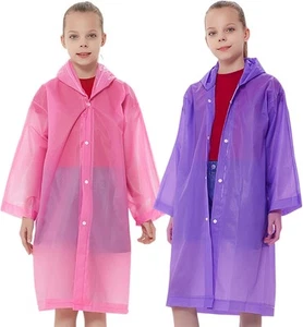 Rain Ponchos Raincoats for Kids, Reusable Boys Girls H-pink+purple - Picture 1 of 7