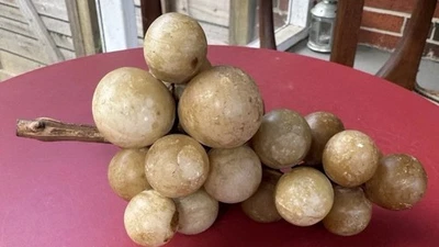 Vtg MCM Italian Alabaster Stone Grape Cluster w/ Wood Vine Stem 8 In - Image 1 of 4