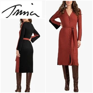 428 $ Trina Turk braun schwarz Colorblock zweifarbiges Pulloverkleid ~ M, S M3020 - Bild 1 von 9