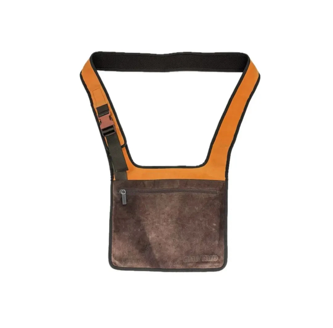 バッグ 1999SS MIU MIU Suede Mesh Body Bag 90s Authentic Miu Miu 1999 SS Archive Shoulder Bag Brown Suede Mesh