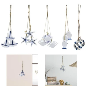 Nautical Themed Wood Accent Wall Hanging Sculpture Gift with Hanging Rope Beach - Picture 1 of 29