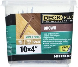 Deck Plus Wood Screws, Brown Exterior 4" x #10, 5lb Box, - Picture 1 of 11