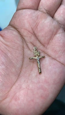 Colgante religioso cruz cristiana blanca crucifijo Jesús oro amarillo 14k INRI Foto 1 de 2