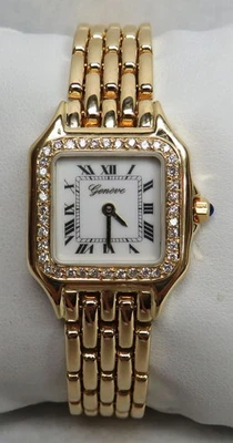 RELOJ PULSERA GENEVE ORO 18K Y DIAMANTES MAGNÍFICO PANTERA Foto 1 de 4