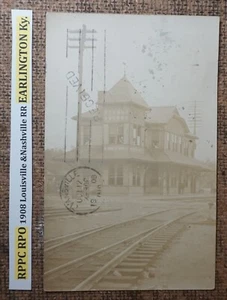RPPC RPO 1908 Louisville &Nashville RR DEPOT, EARLINGTON Ky. Postcard REAL PHOTO - Picture 1 of 2