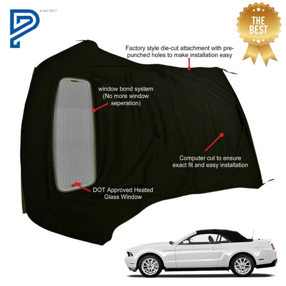 Ford Mustang 2005-2014 convertible techo blando con ventana de vidrio térmico DOT negro Foto 1 de 4