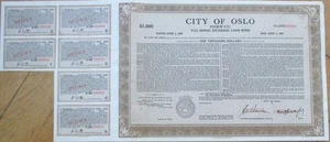 Città di Oslo, Norvegia 1958 Esemplare Certificato di Obbligazione, Marrone - Foto 1 di 1